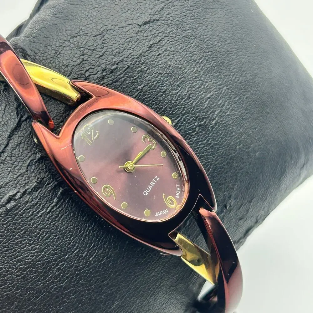 Women’s Gold & Metallic Brown Watch Working New Battery